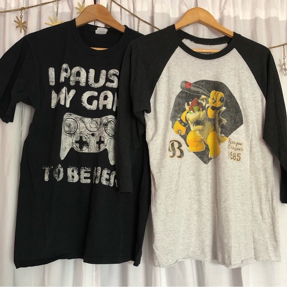 Super Mario Koopa Baseball & black gamer shirt - Picture 1 of 5